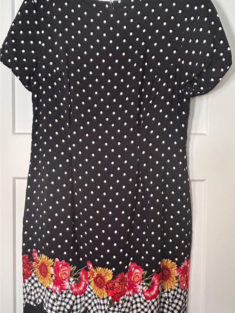 Women’s Black Polka Dot Dress with Floral Hem